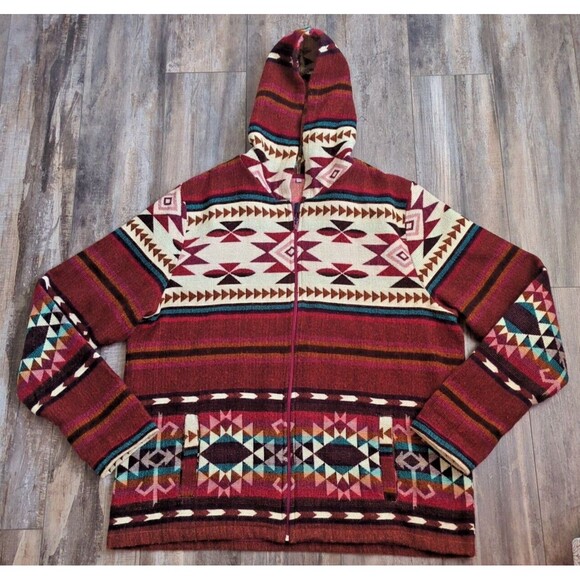 AND Other - Wool Hooded Jackets for Women and Men - Chocolate Colorful Beige Unisex XL Aztec